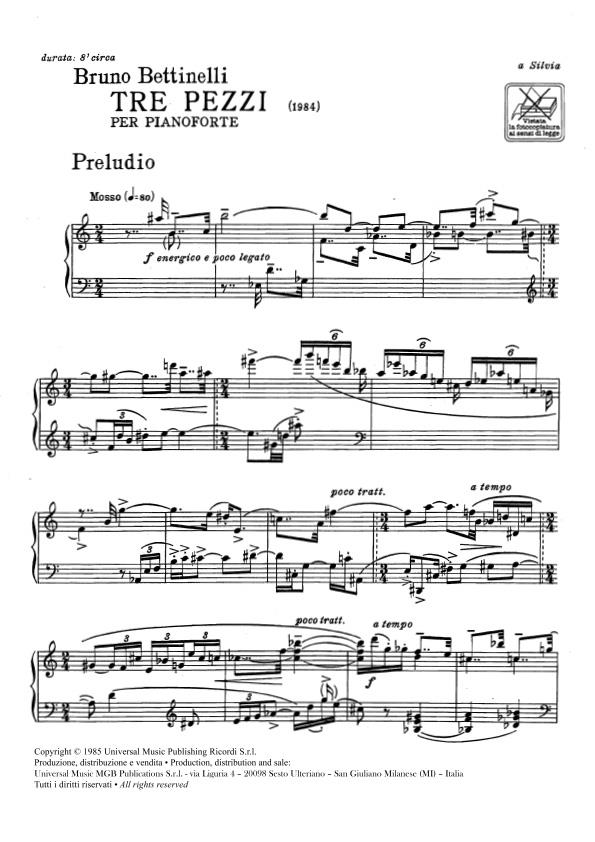 3 Pezzi - Preludio - Notturno - Toccata (1984) Per Pianoforte - pro klavír